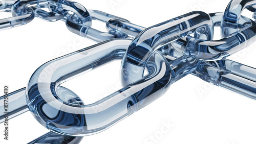 Transparent Blue Chain Links on White Background