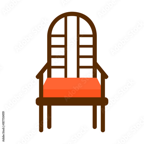 Traditional Wooden Chair with Orange Cushioned Seat