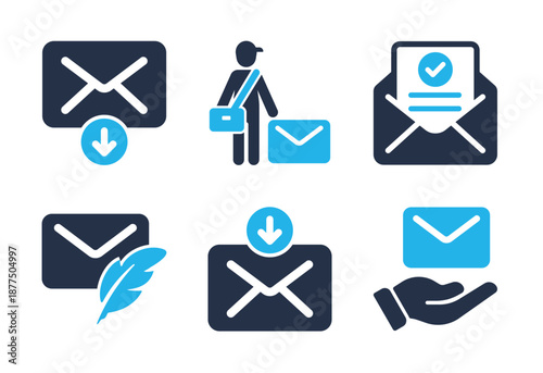 Postal Service and Courier icon set. Solid glyph series icons