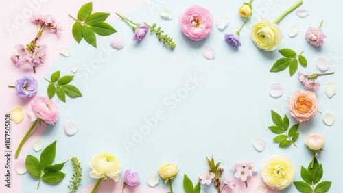 Floral frame border on white background