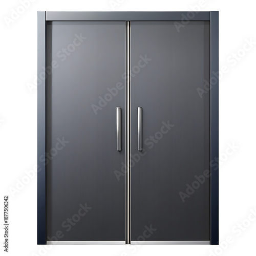 Gray double doors with silver handles isolated on a transparent background gray doors metal doors industrial doors