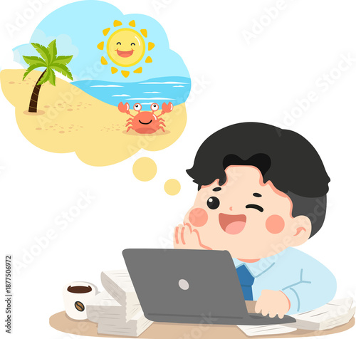 Fotografía Man Dreaming of Tropical Beach Vacation