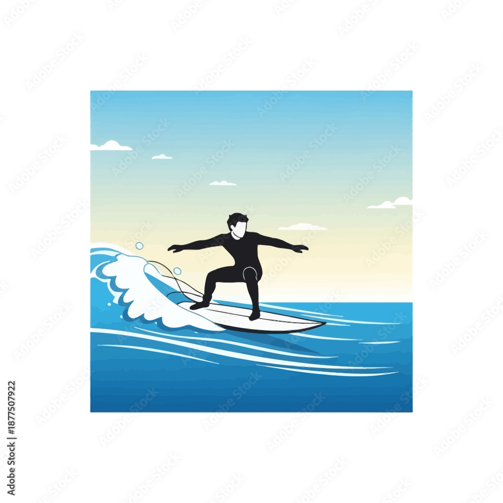 Fototapeta premium Surfer riding a wave, silhouette in wetsuit