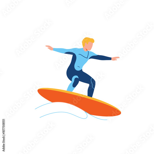 Surfer Riding Wave on Orange Surfboard, Athletic Man in Wetsuit, Summer Sport