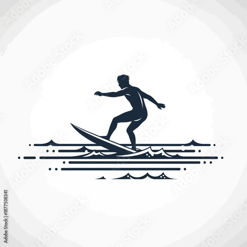 Surfer Silhouette Riding Wave Minimalist Line Art