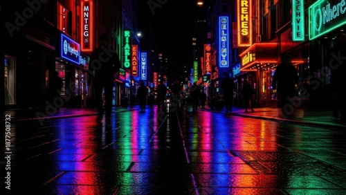 Neon City Alley at Night