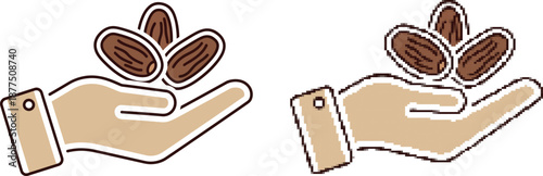 Vector graphics, flat design icon, hand holding three dates, Ramadan symbol