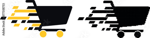 A modern flat vector logo of a stylized shopping cart isolated on transparent background

