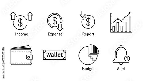 Financial Icons Representing Income and Expense Management.
