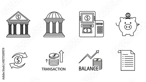 Financial Icons Representing Banking and Savings.