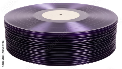 Fotografie Isolated stack of purple vinyl records close-up for music lovers and audiophiles