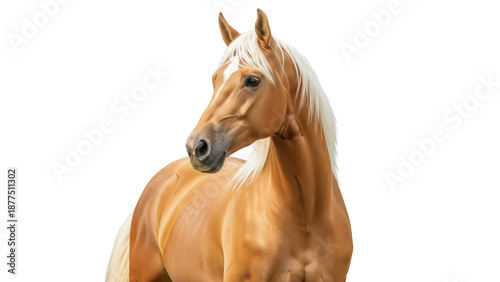 Photos Isolated golden horse looking to the left, a light-colored palomino in a striking pose