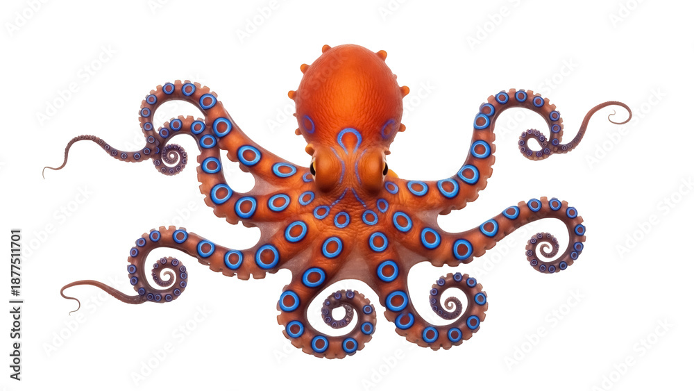 Fototapeta premium Isolated Blue-Ringed Octopus Hapalochlaena, poisonous marine animal with vivid warning coloration