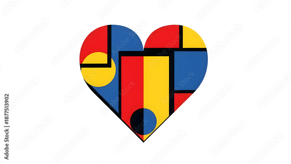 Fototapeta premium Geometric heart with primary colors on black background