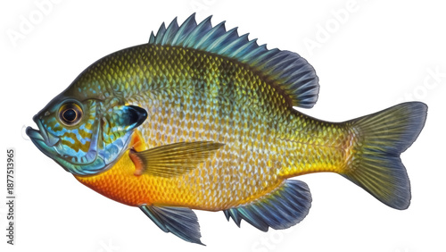 Fotografía Isolated bluegill fish, freshwater bream native to North America, colorful anima