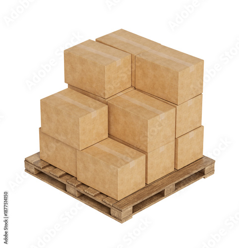 나무 팔레트와 쌓인 골판지 상자 목업 Wooden Pallet and Stacked Cardboard Boxes Mock up