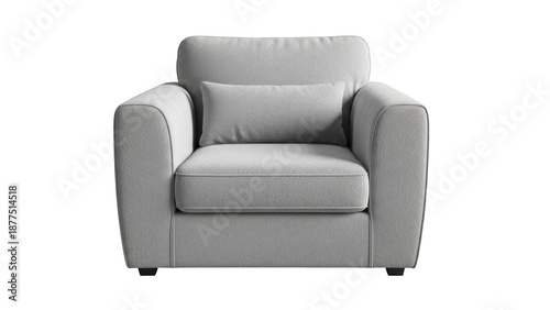 Modern gray fabric armchair isolated on transparent background