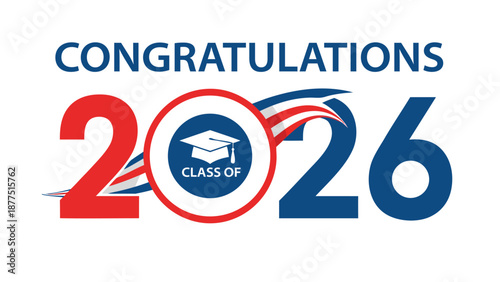 Vector illustration of congratulations to the class of 2026 with a graduation cap and American flag elements
