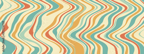 Fluid art texture featuring bold vintage, distorted wave patterns with swirling groovy retro lines. Marbleized aesthetic, mineral texture, 70s style psychedelic backdrop. Pattern with swirl distorted 