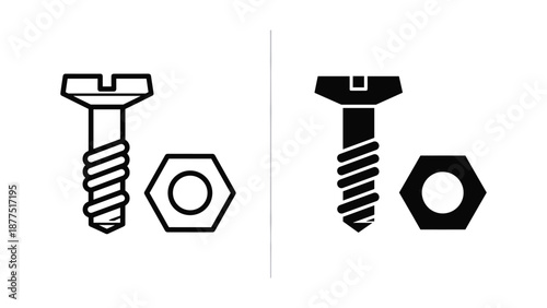 Screw and nut icon in outline and solid style