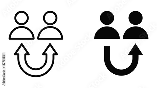 Exchange between two people illustrated with simple icons