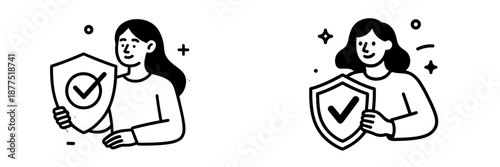 Vector illustration of a woman holding a shield symbolizing security