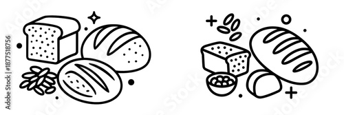 Artistic vector illustration of various bread types in black and white