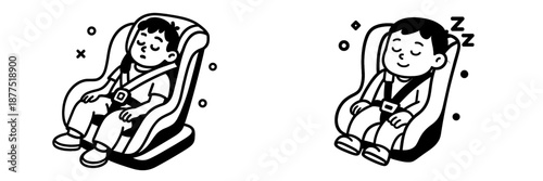 Child seated comfortably in a car seat with safety belt secured