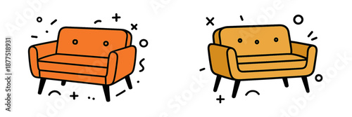 Vector illustration of modern sofas in bright colors