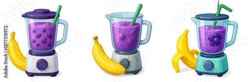 Vector illustration of blenders making fruit smoothies with bananas
