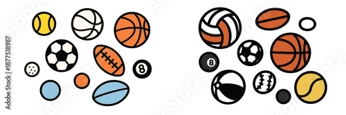 Collection of various sports balls in flat vector style design