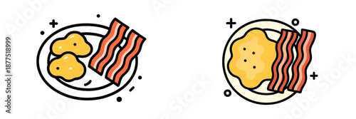 Breakfast plate with crispy bacon and fluffy scrambled eggs