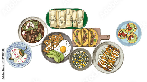 Mexican food sketched vector set