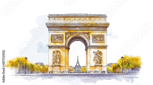 Arc de Triomphe. Arc de Triomphe watercolor vector illustration