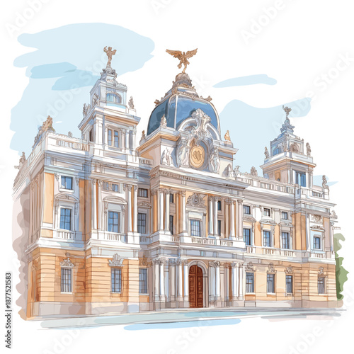 Royal Palace of Madrid. Royal Palace of Madrid watercolor vector illustration