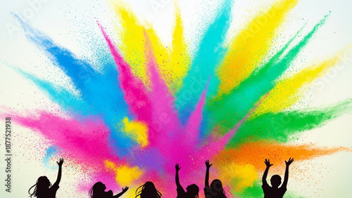 People Celebrating with Colorful Powder Explosion