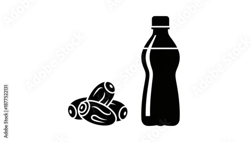 Black Bottle with Sushi Rolls on White Background