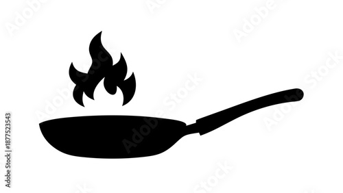 Frying Pan with Flaming Fire Silhouette Vector Icon for Cooking and Gourmet Culinary Arts