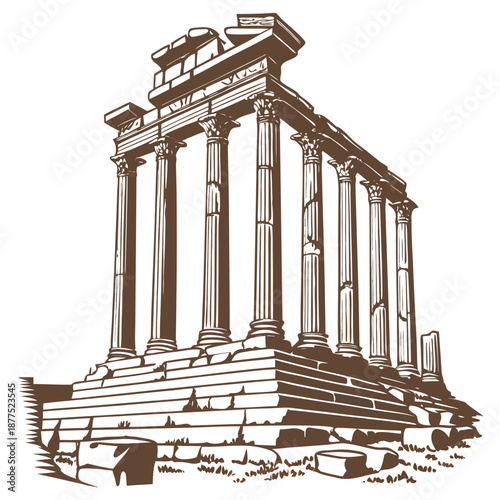 Ancient Temple Ruins Silhouette Vector Icon of Roman Greek Architecture Ruins