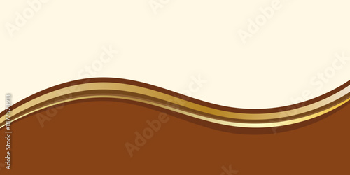 Abstract banner, cover or packaging template design featuring flowing waves in brown and gold tones. Blank space for text. 
