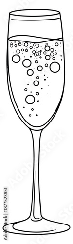 Hand drawn line art illustration of a champagne flute depicting sparkling wine for a celebration