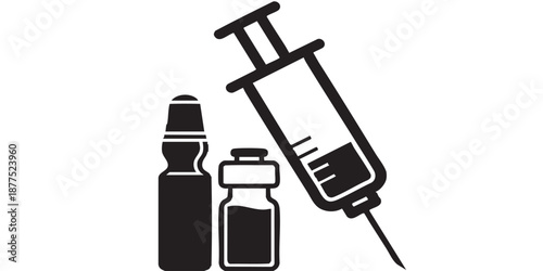 Vaccine vector icon, medicine vials symbol, immunization and health sign, outline and filled style, isolated on transparent background