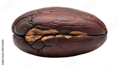 Tableau sur toile Isolated shiny shea nut with cracks, dried and brown, ready to be processed into