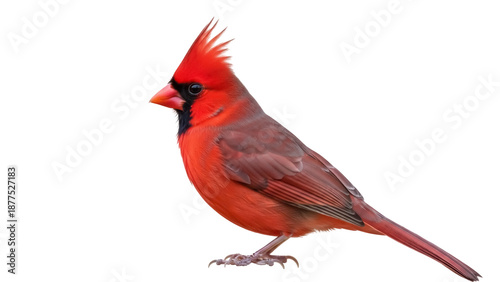 фотографія Isolated Northern Cardinal Perched, a Vibrant Red Bird with Crest Feathers and B