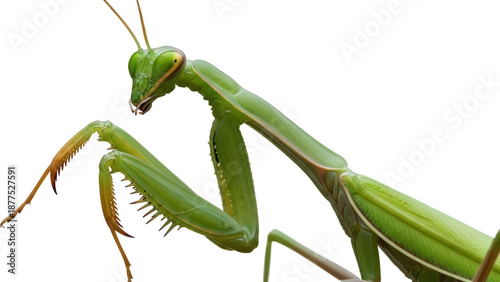Schilderij op canvas Isolated Praying Mantis Close-Up Insect Green Bug Sharp Claws Predator Tropical