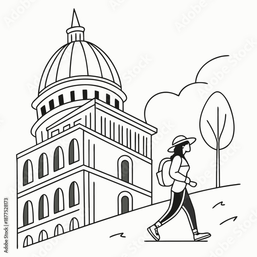 Exploring the Capitol: A solitary figure, embarking on a journey of discovery. The building is magnificent.