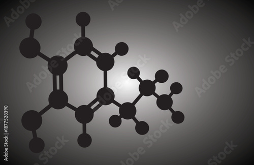 Dopamine molecule silhouette, hormone and neurotransmitter. Black chemical structure with soft radial light background. Vector illustration