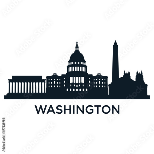 Washington DC skyline silhouette with iconic landmarks and monuments