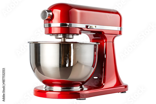 Red stand mixer with stainless steel bowl isolated on a transparent background kitchen appliance 1