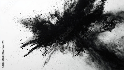 Abstract Black Powder Explosion on White Background explosion abstract background black powder dust